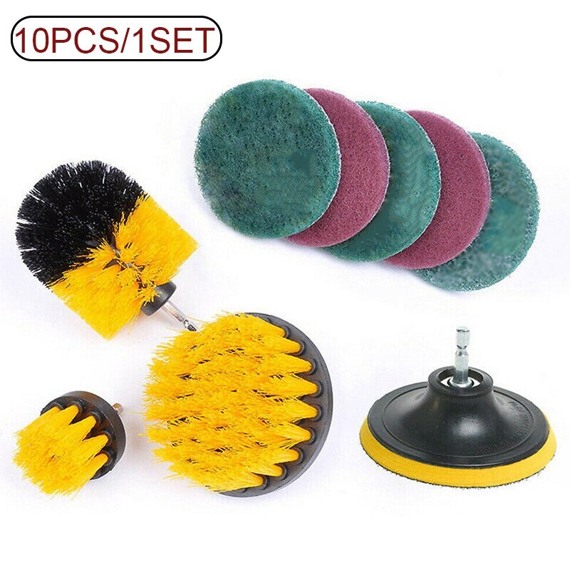 10/13Pcs Elektrische Boor Borstel Scrub Pads Kit Boor Borstel Bijlagen Set Tegel Scrubber Schuursponsjes Huishoudelijke Schoonmaakmiddelen tool: 10pcs