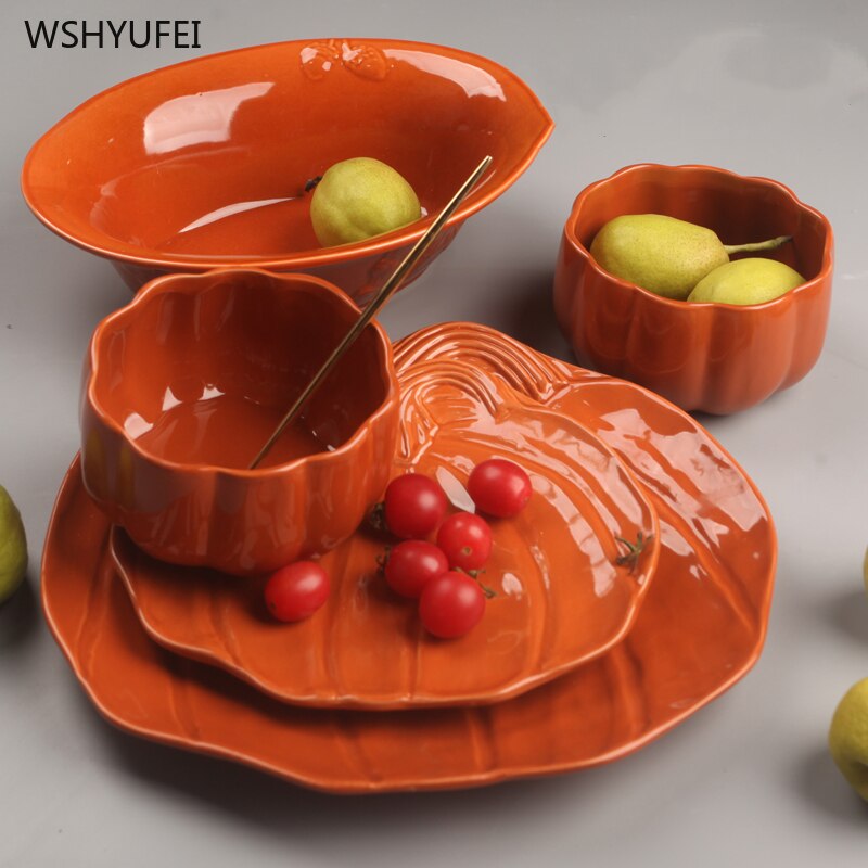1Pcs ceramic plate Halloween party picnic supplies irregular pumpkin shape steak salad dessert cake storage tray