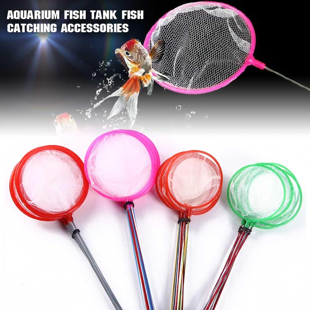 2Pcs Mini Fish Net Aquarium Fish Catch Tool Handle Fishing Net Aquarium Fish Tank Cleaner Too Accessories Round Random Color