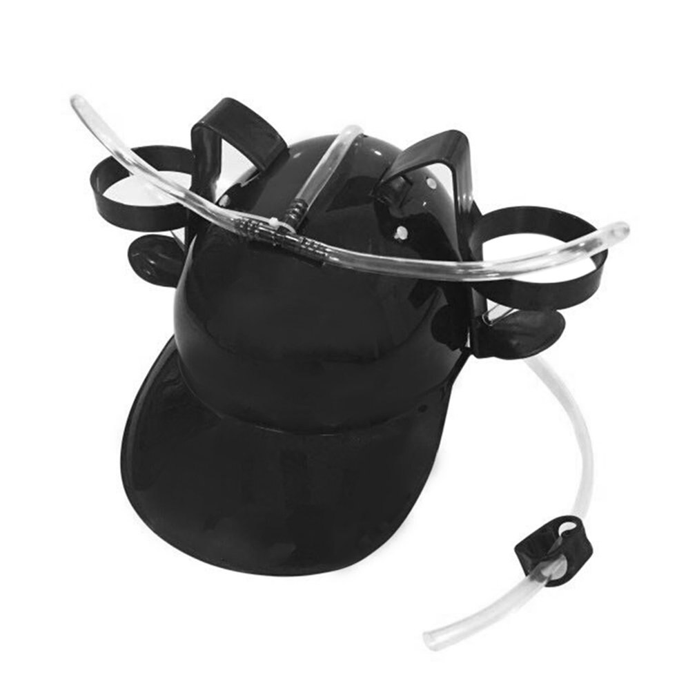 Cerveza bebidas gaseosas Guzzler casco divertido sombrero para beber paja sombrero negro juego de sombrero tiene 2 latas de Soda cerveza en el lado de casco