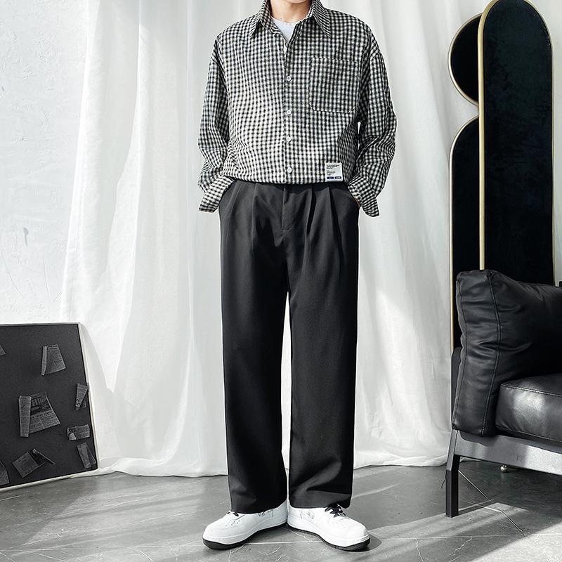 M -5xl lange bukser brede ben formelle jakkesæt bukser mandlige formelle bukser polyester bomuld plus size herre jakkesæt bukser xxxxxl: Sorte bukser med brede ben / Xxl
