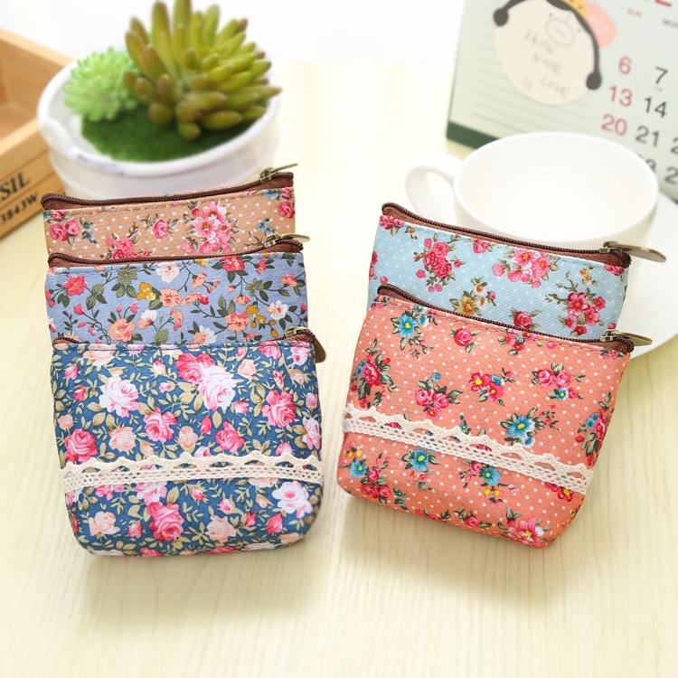 eTya Women Purses Cute Zipper Small flower Bag female Girl Headset Line Coin Purse Card Bag Clutch Wallet key bags