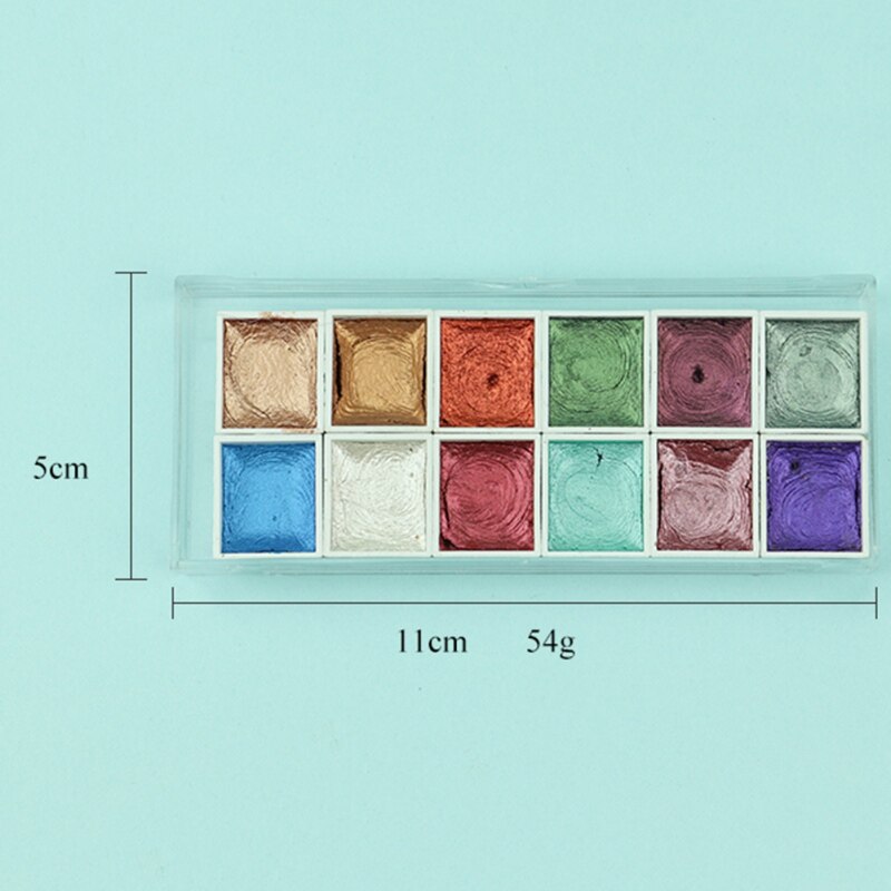 12Colors Portable Glitter WaterColor Paint Set Metallic Gold Pigment Paint Artist Painting Watercolors Art Supplies