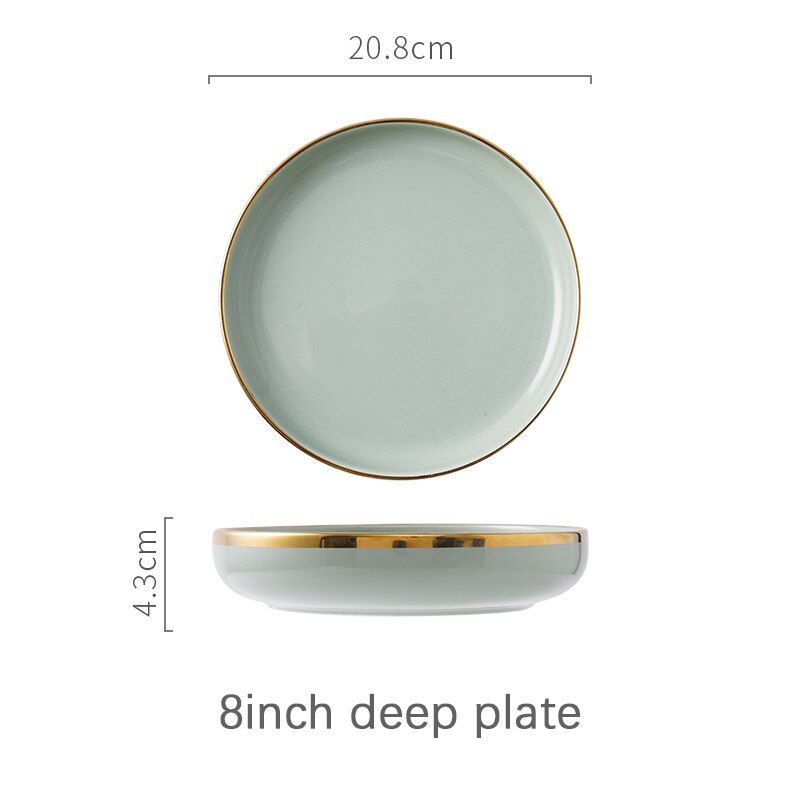 Tableware Set Dishes Dinner Plates Steak Food Dessert Plate Green Salad Soup Bowl Plates and Bowls Set for Family Hotel: 8 inch deep plate