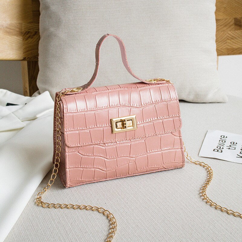 Summer Texture Women Bag Shoulder Bag Wave Chain Wild Messenger Bag Portable Small Square Bag: Pink B