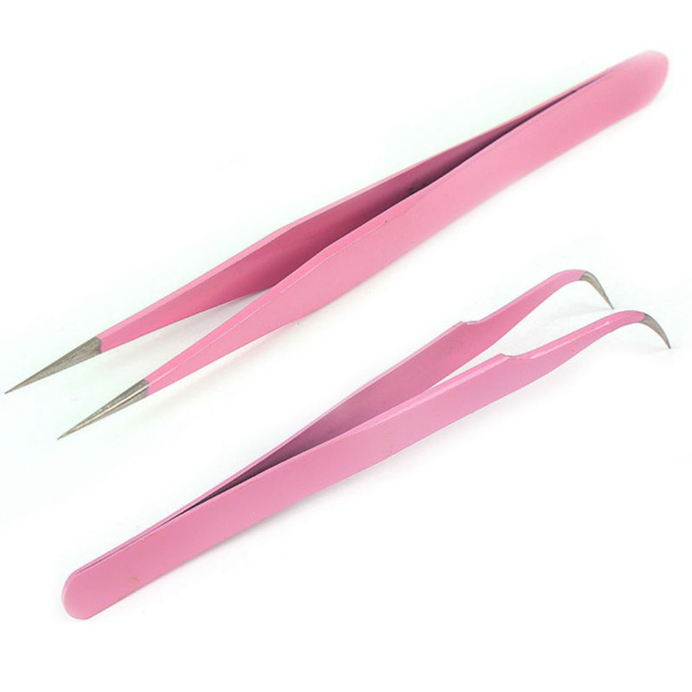 2 Stks/partij Cuticle Schaar Roze Rechte Gebogen Tweezer Voor Wimper Extensions Nail Art Tangen Beauty Tools