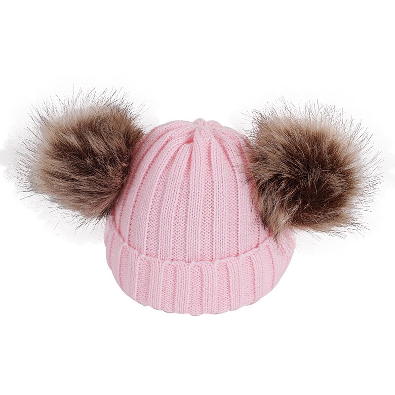 Winter Hüte Ohren Mädchen Jungen Deckel + Schal 2Stck freundlicher einstellen Baby warm Halten freundlicher betroffen Wolle Pelz Doppel Hütte Gestrickte Nette Kappe Schal einstellen: Rosa Hut