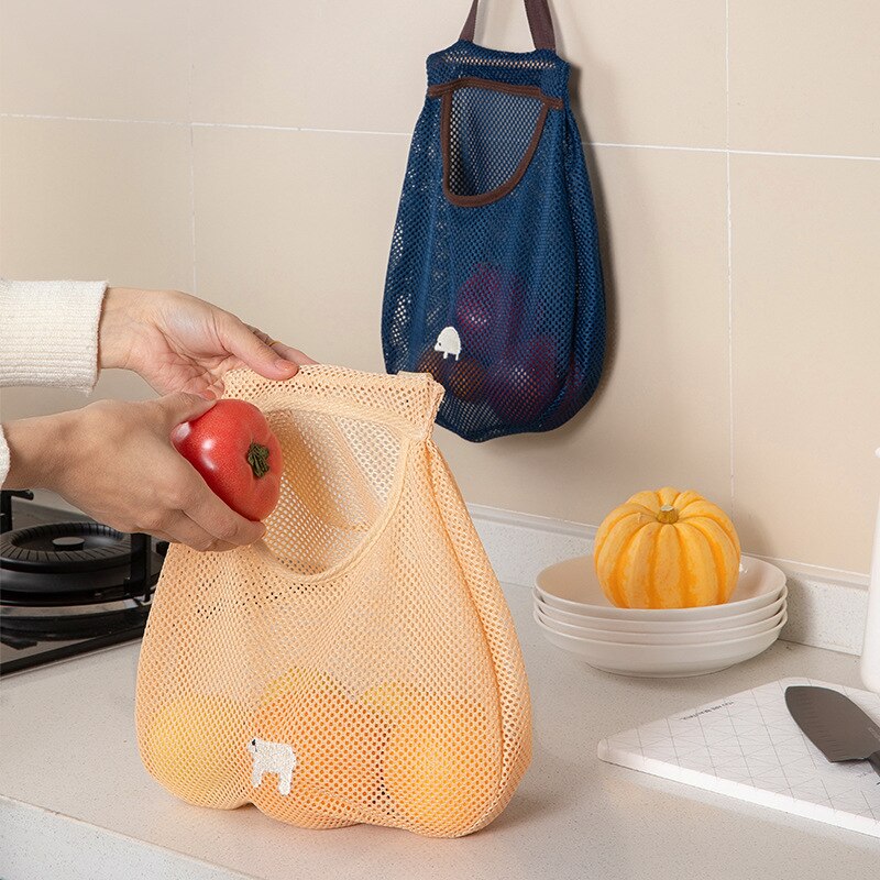 Mesh Vegetable Bags Produce Bag Reusable Cotton Mesh Vegetable Storage Bag Kitchen Organizer Fruit Vegetable With Drawstring