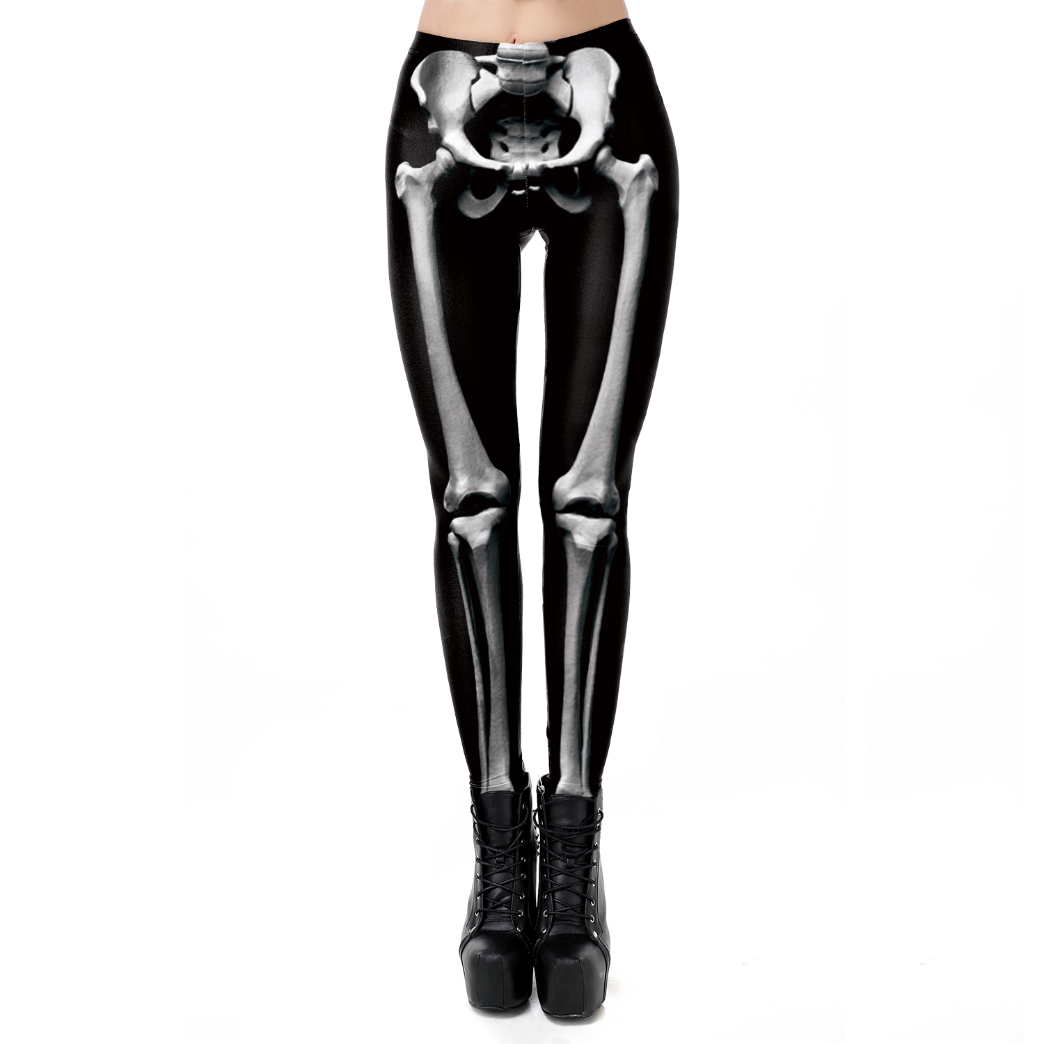 Nadanbao-mallas con estampado de calavera rosa para mujer, pantalones para de Halloween, ropa de calle para vacaciones y Festival, pantalones ajustados de cintura media