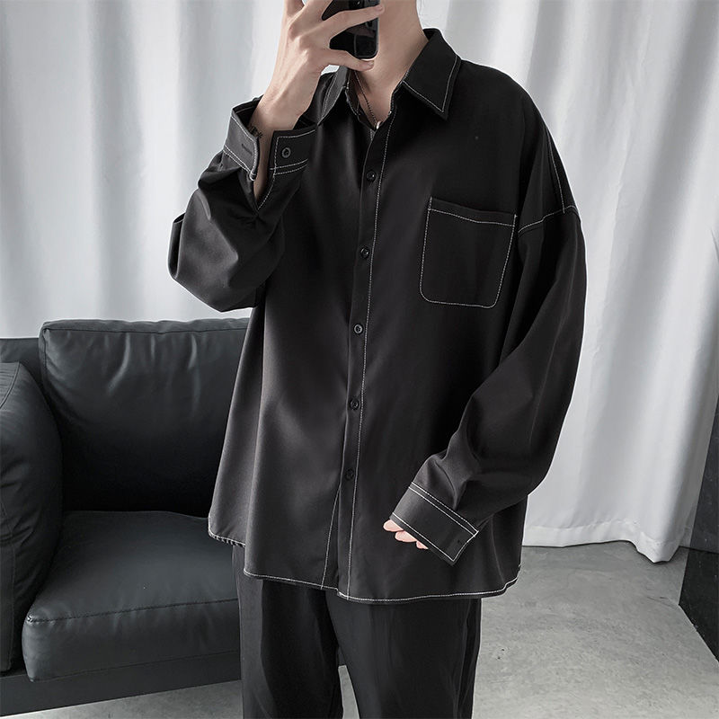 Camisas holgadas de estilo coreano para hombre, sencillas, combinables, con bolsillos en el pecho, transpirables, estilo informal ulzzang.