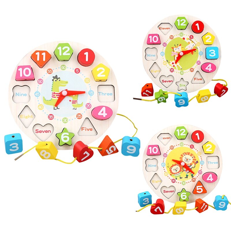 Mha Onderwijs Klok Speelgoed Diy Voorschoolse Kinderen \ 'S Vroege Leermiddelen Math Houten Speelgoed Threading Digitale Klok