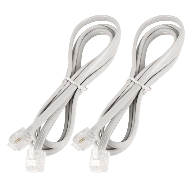 2 pces branco 6p2c rj11 macho para macho 5mm largura cabo de telefone 1 m 3.3ft