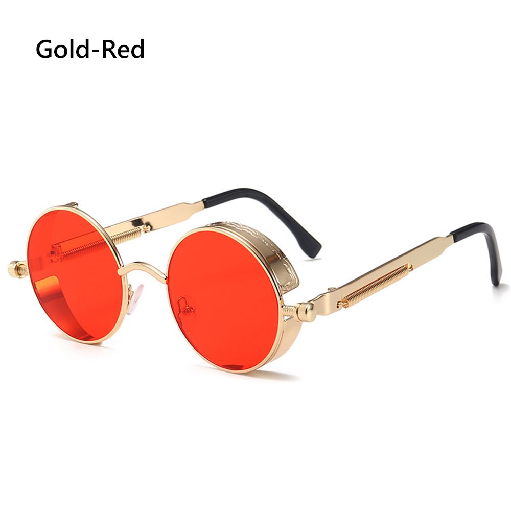 Steampunk Frauen Männer Runde Sonnenbrille Metallrahmen Brillen UV400 Schutz gotisch Jahrgang-Party Zubehör: Gold-rot