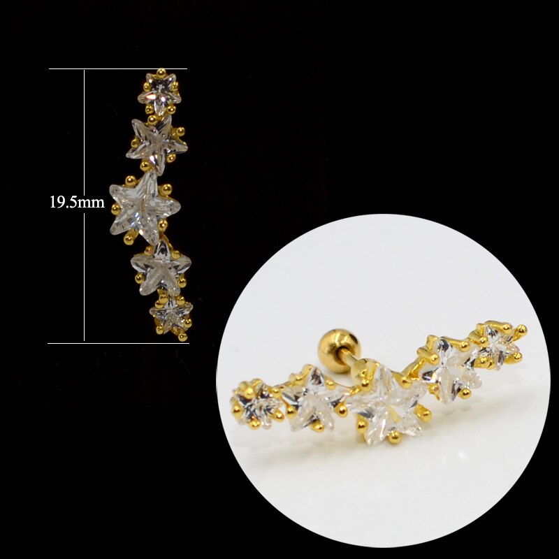 1PC Star Zircon Ear Studs Cute Ear Cartilage Helix Lobe Conch Piercing Earring For Women Jewelry 20G: Style 15-Gold