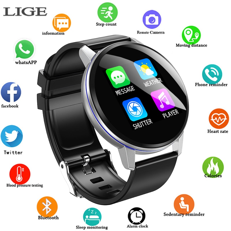 LIGE Silver case Smart band Casual Smart bracelet Watch Mens Fitness Tracker Top Brand Luxury Waterproof smartwatch