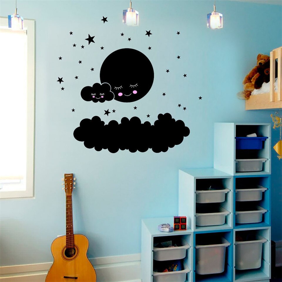 Cartoon Slapen Grijs Wolken Ster Muurstickers Baby Kids Slaapkamer Nursery Sticker Muurschildering PVC Poster Home Kinderen