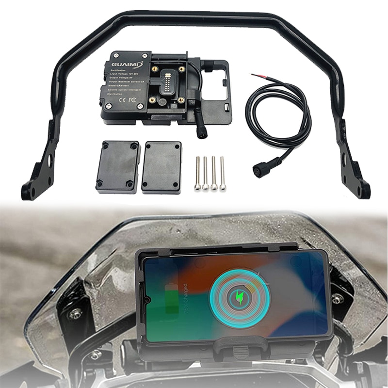 12MM Motorcycle GPS mobile phone holder Wireless/USB Fast charger For BMW R1200GS R1250GS F700GS F800GS F750GS F850GS CRF1000L