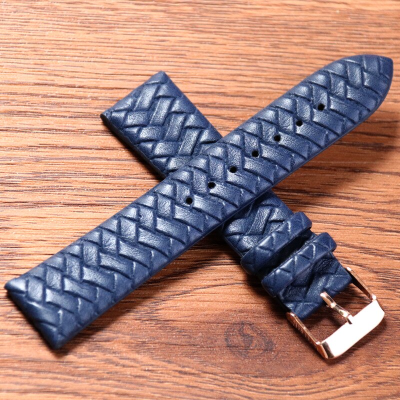 20mm flettet mønster pu læderrem urbånd mænd kvinder erstatter armbåndsbånd armbånd ur tilbehør sort blå