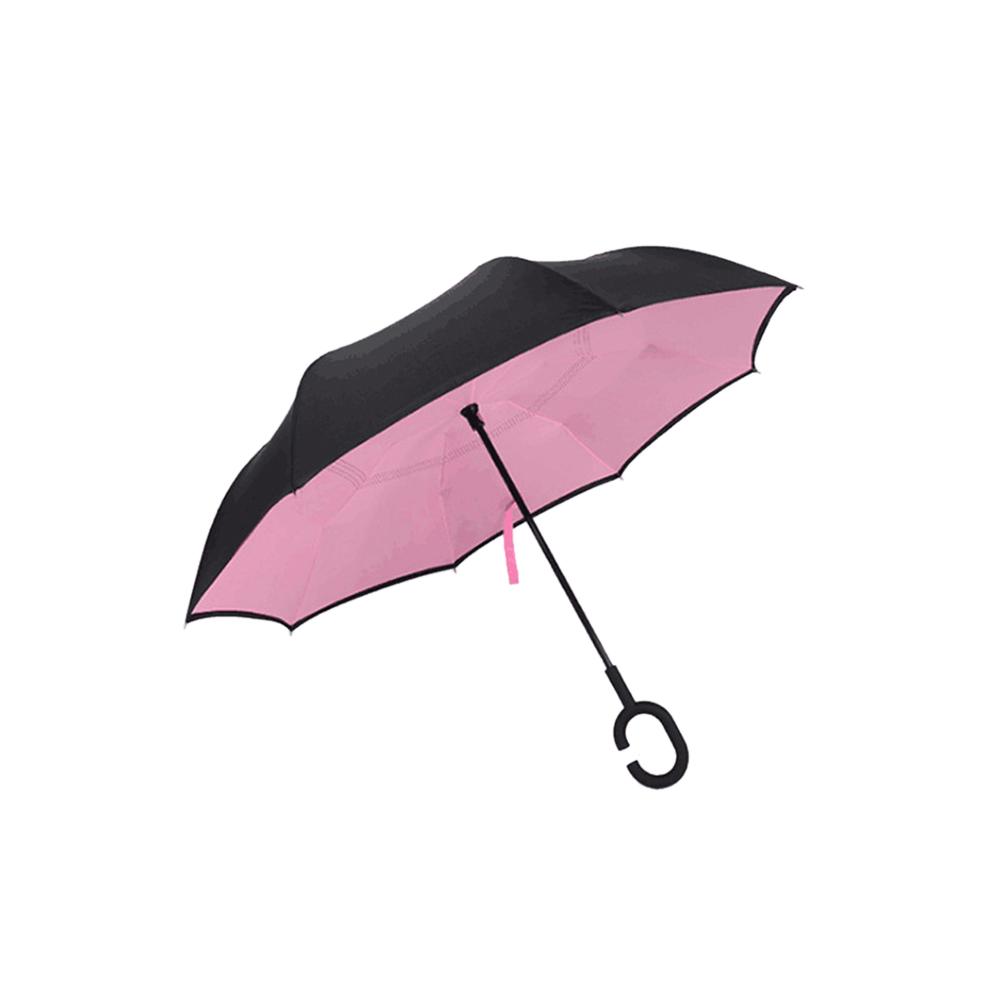 Windproof Reverse Folding Double Layer Inverted Chuva Umbrella Self Stand Rain Protection C-Hook Hands For Car: I