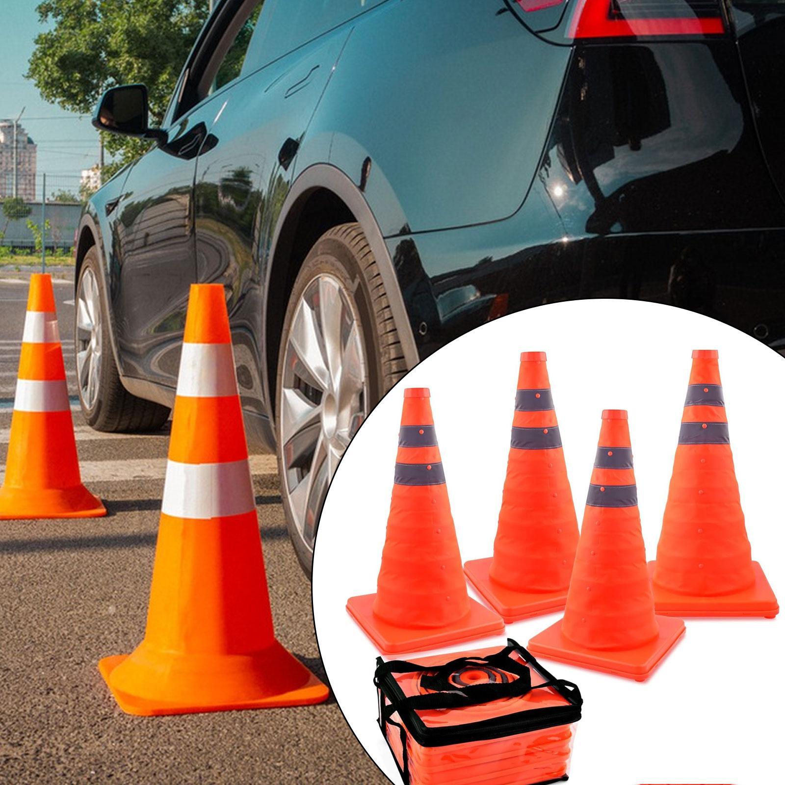 4 stuks 18 inch telescopische reflecterende verkeerskegels, opklapbare kegels, multifunctioneel, oranje