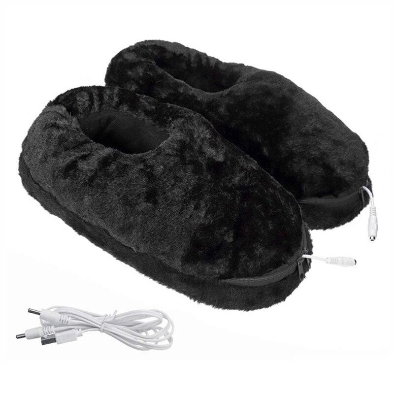 Unisex elektriska fötter varmare tofflor usb fot varmare sko vinter varmare inomhus plysch skor elvärme toffel: Svart