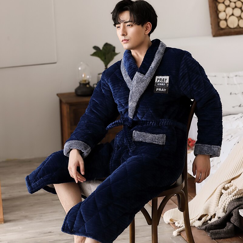 Winter dikke warme heren flanellen kamerjas met lange mouwen, casual, comfortabel en zacht, plus maat l -3xl herenbadjas