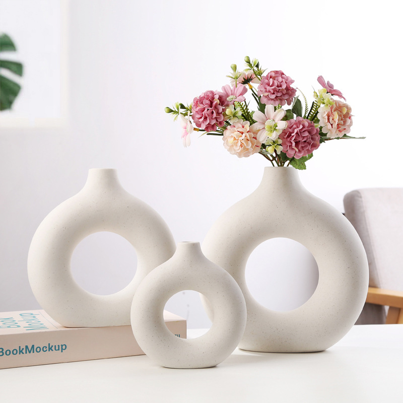 Jarrones redondos huecos para decoración del hogar, jarrón bohemio para donas, artesanía, arreglo de flores, decoración nórdica para el hogar