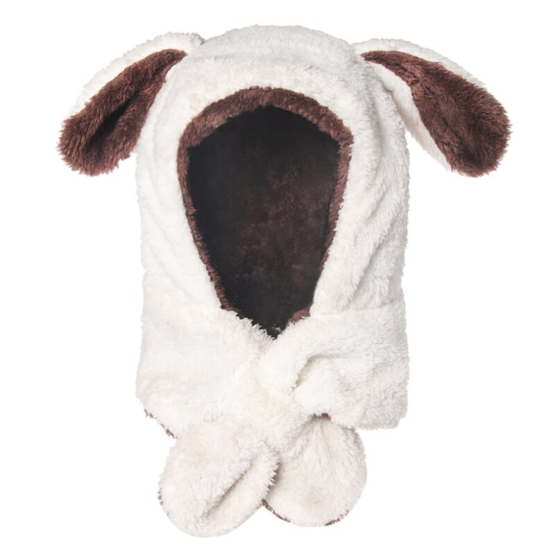 Winter warme capuchon lange sjaal muts puppy hondenoren pluizige pluche oorkleppen muts sjaal: Groente