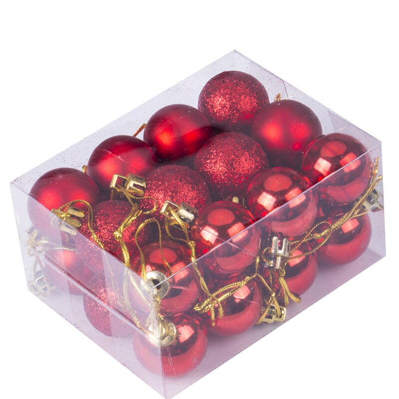 Solid 24 stk skønhed jul hjem træ festlige xmas bolde med en kasse dekoration kugler fest bryllup ornament smuk: Rød
