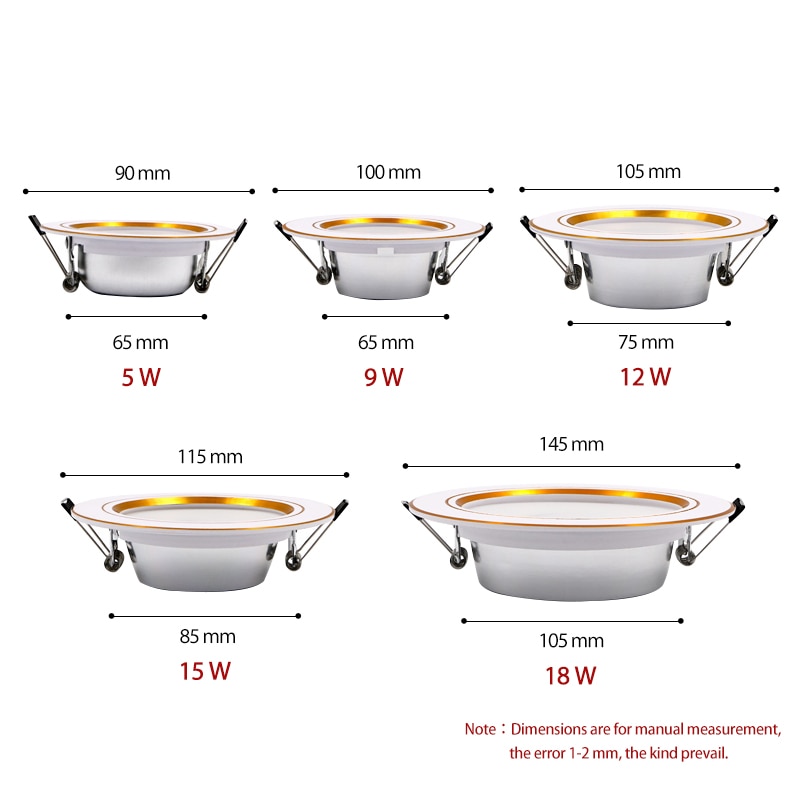 Karwen led downlight tak 5w 9w 12w 15w 18w led taklampa guld/silver/vit kropp  ac 220v 230v 240v led ljus