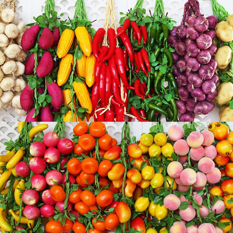 Artificial Vegetables Fruit String Simulation Food Decoration Plastic Foam Display Supplies Photography Props Kitchen Decor