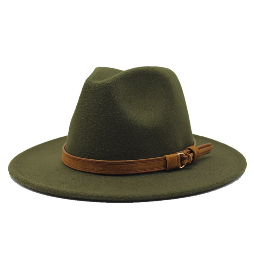 Sombrero Fedora de fieltro de lana para mujer, sombrero con estampado de leopardo, ala ancha, Panamá, informal, Formal, de invierno, tendencia de: Army green