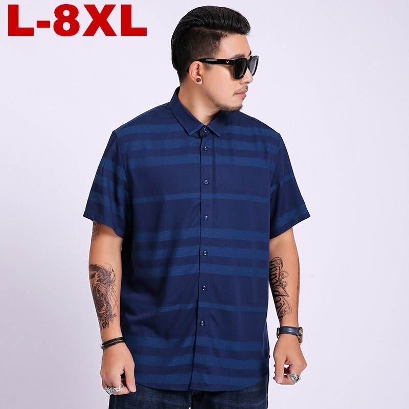 Summer Men's Shirt plus Size Male Casual Striped Short Sleeve Shirt Brand Men's Clothing 5xl 6xl 7xl 8xl