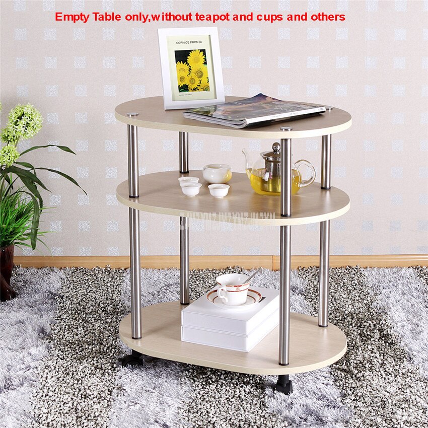 3 Layer Modern Movable Oval Shape Tea Table With Wheel Living Room Bedroom Sofa Side Corner Low Table With Storage Space