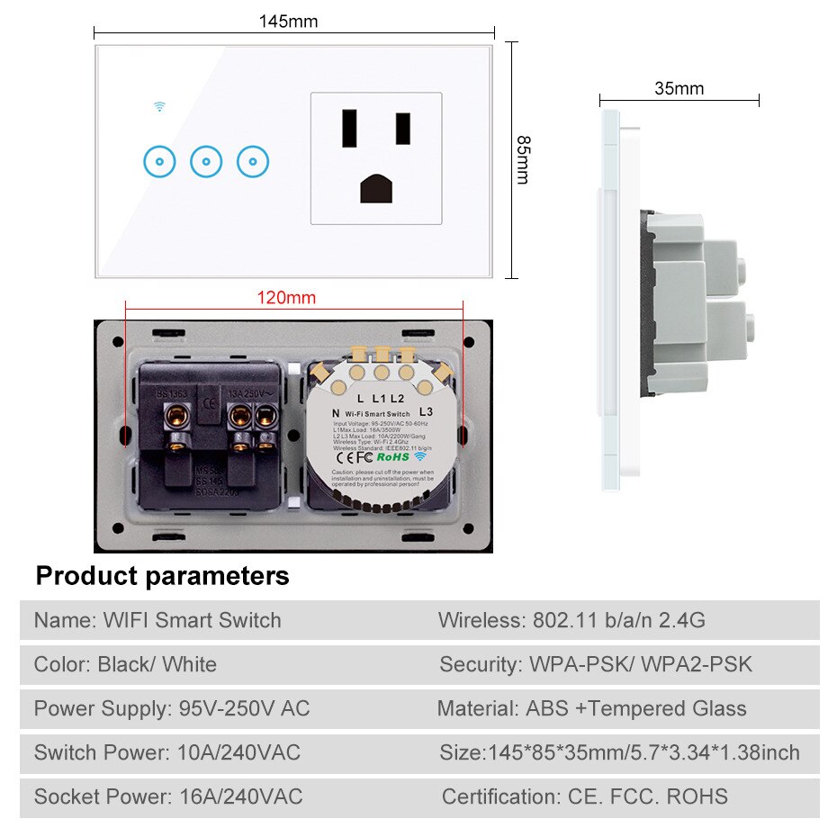 WiFi Smart Light Switch Socket US Standard WiFi Outlet 16A Timer Countdown eWelink Wireless Control Compatible With Alexa IFTTT