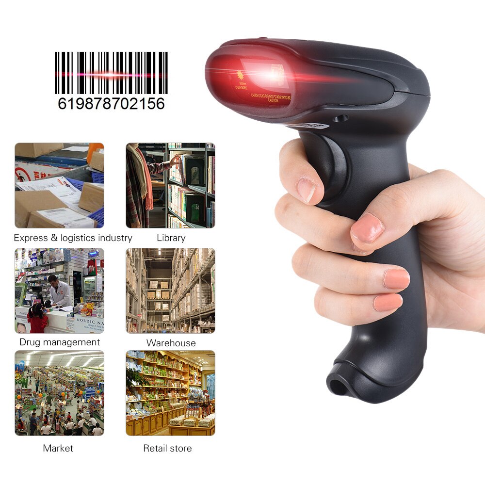 Wireless Handheld Barcode Bar Code Scanner Reader for Supermarket Library Express Company Retail Store Warehouse