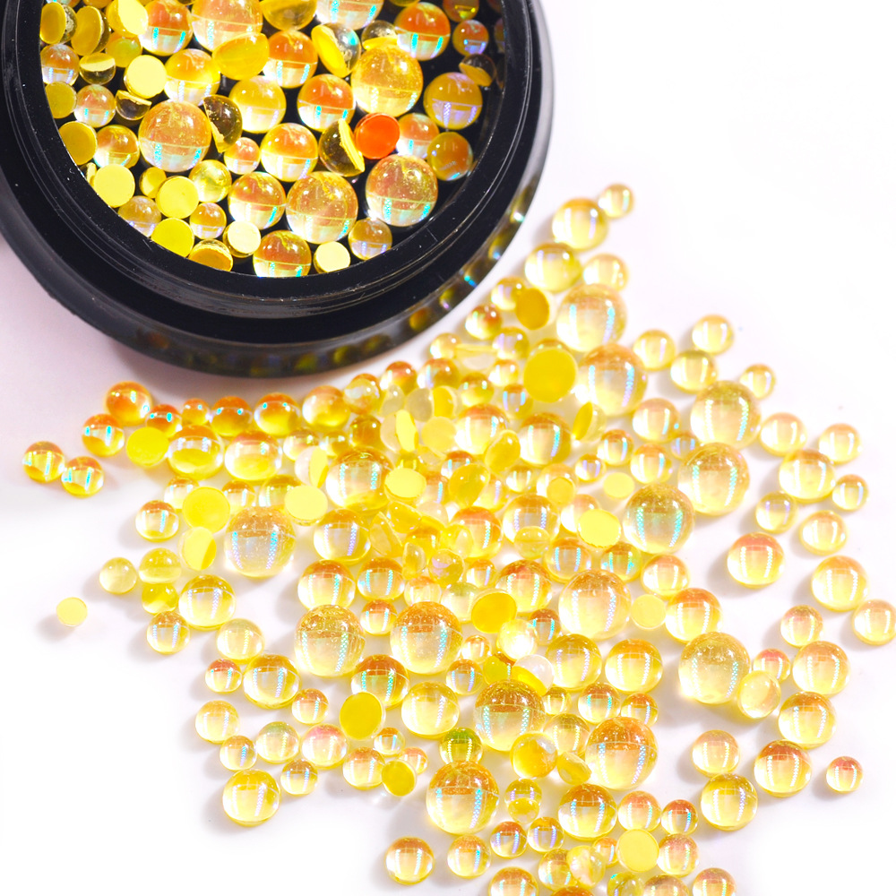 10G Gemengde Grootte Nail Art Mermaid Ronde Glazen Steentjes Mermaid Plaksteen Crystal Diy 3D Kralen Glitter Stones Decor Accessoires: Lemon Yellow