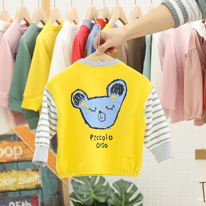 Barn baby flickor tröja spädbarn barn långärmad randig tecknad katt tryck hoodie tröja tröjor toppar kläder
