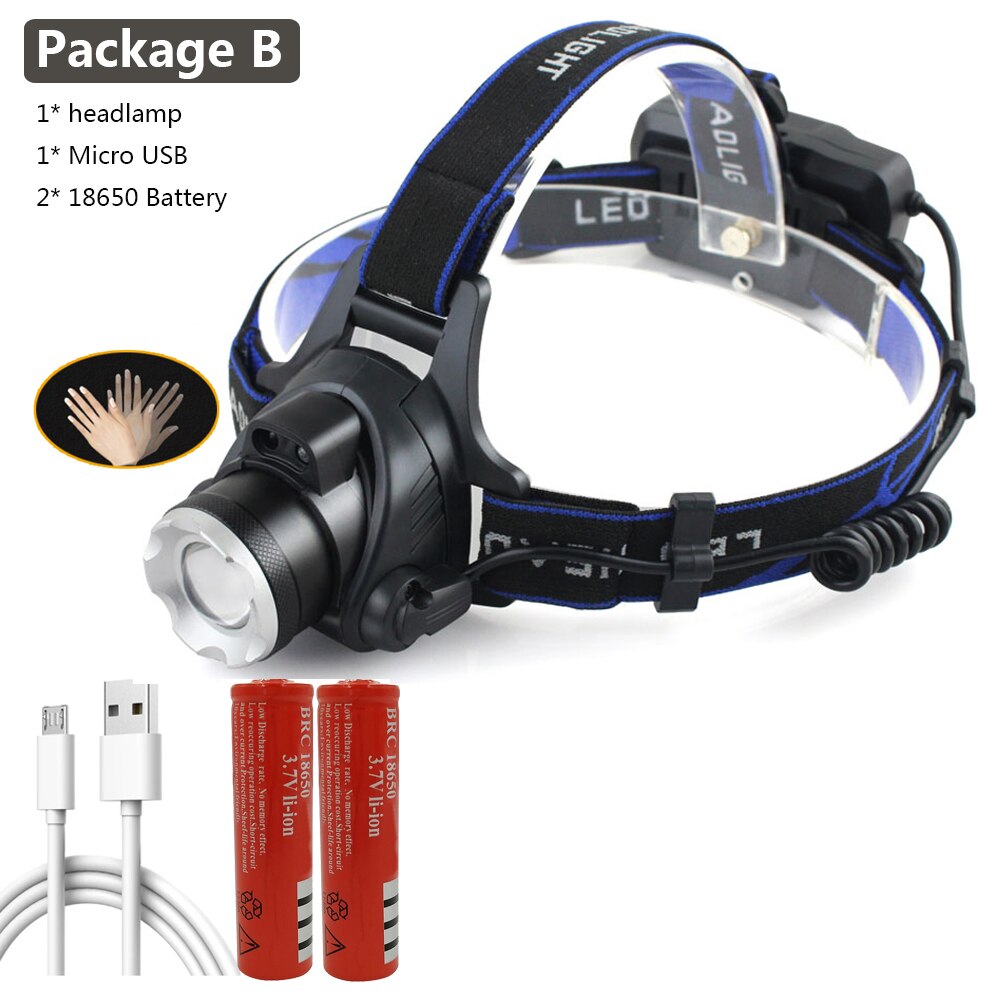 Sensor Headlight Camping Flashlight Head Light Torch Lamp Bulbs USB Rechargeable LED Headlamp 3000lm XM-L2 T6 Body Motion: Sensor Package B / XM-L T6
