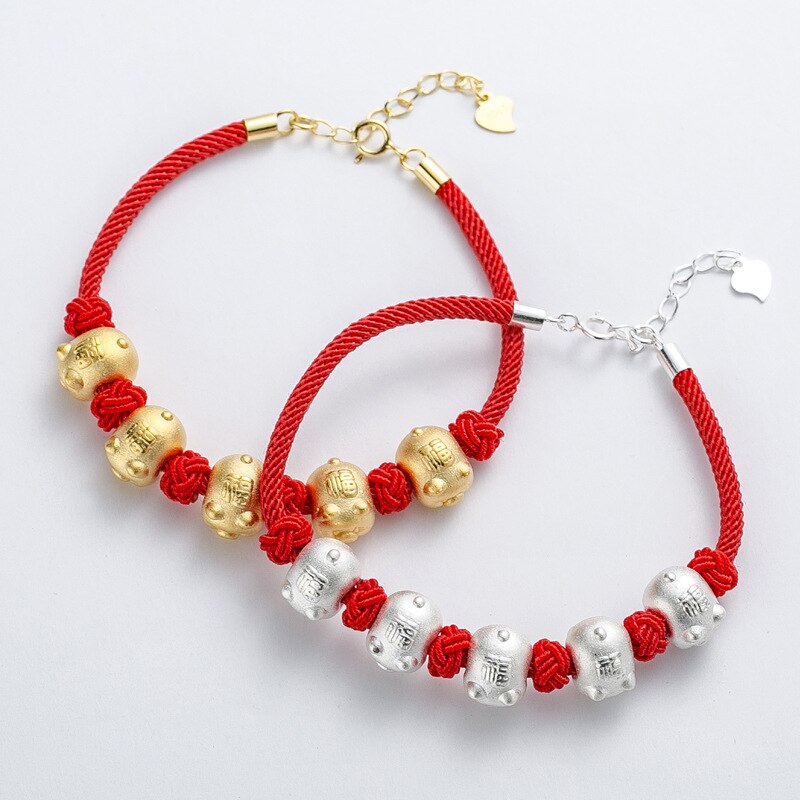 BONLAVIE S925 Silber FUZI Schwein rot kette armband fünf glück tür fünf kleine schwein glück rote seil weiblichen Chinesischen schmuck