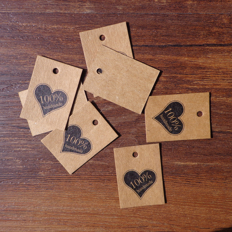 100pcs 3x4cm Vintage Kraft Paper Tags 100% Handmade Heart Mini Kraft Paper Cards Hang Tag Tag DIY Paper Labels