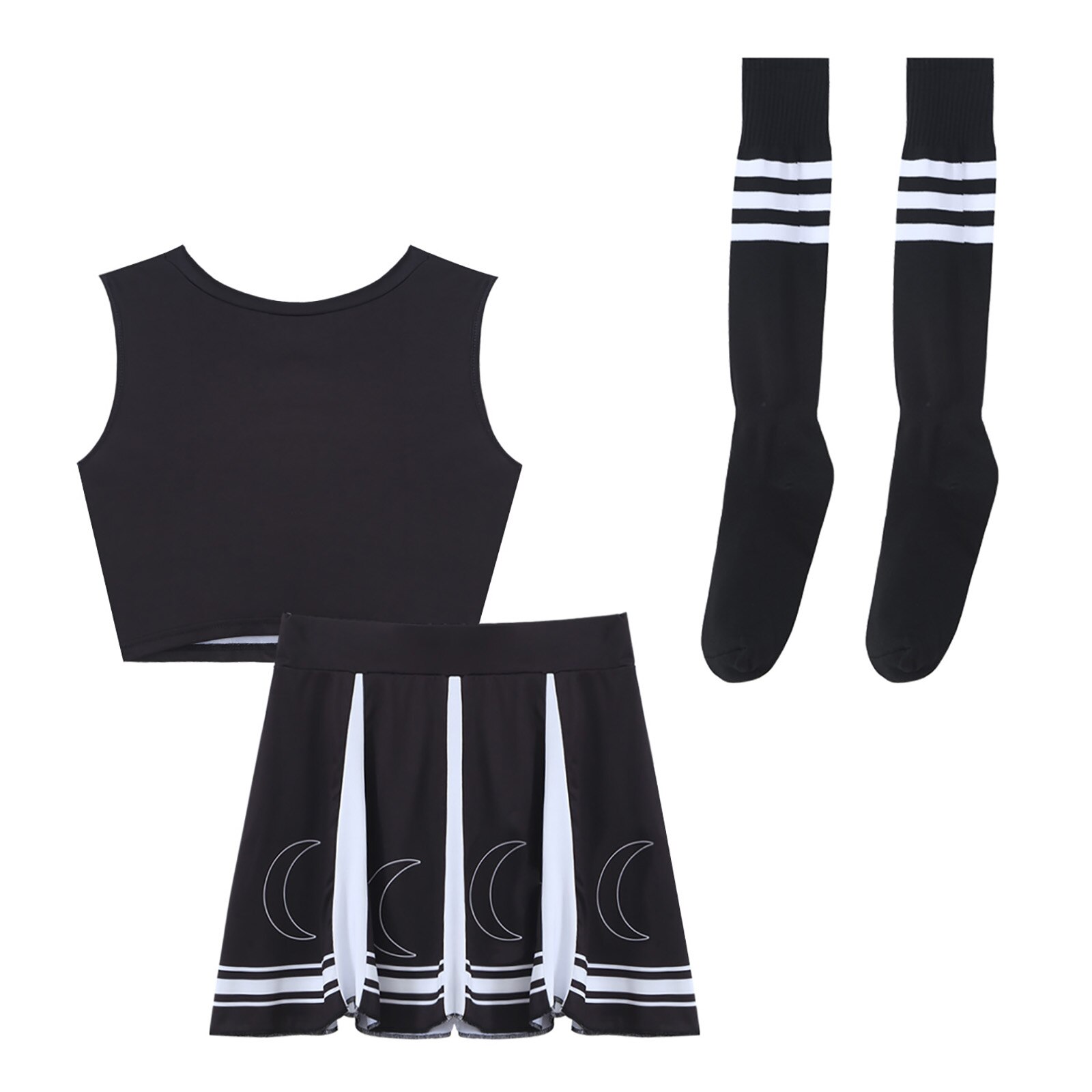 Vrouwen Sexy Cheerleading Uniformen Outfit Cheerleader Kostuum Mouwloze Crop Top Met Rok Sokken Cosplay Party Stage Performance