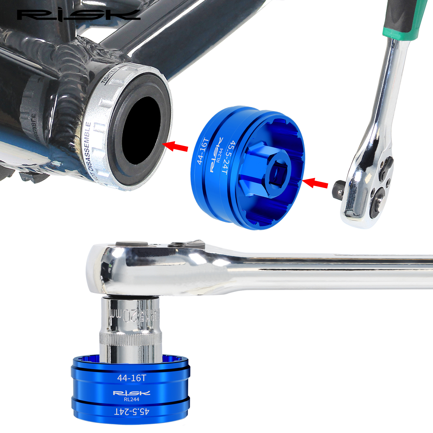 Risque vélo vélo BB support inférieur roulement outil de retrait clé à cliquet pour BB44 BB45.5 BB39 BB40.5
