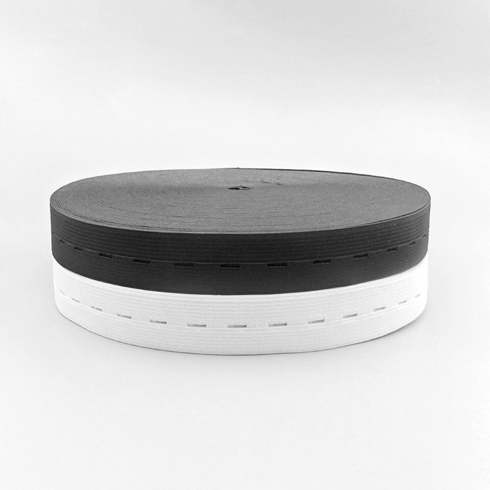 Wit zwart elastisch band met knoopsgat 15mm 20mm 25mm knoopsgat band naaien broek taille verstelbaar 5 meter 10 meter