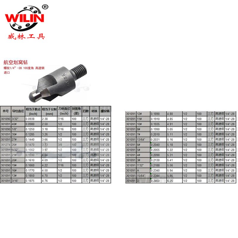 Pneumatic Tools Air aviation Aerial drill Bit 3/8 1/2 5/8 inch 1/4" inch Threaded 28 Teeth Shank Rosebud Countersink Cutters