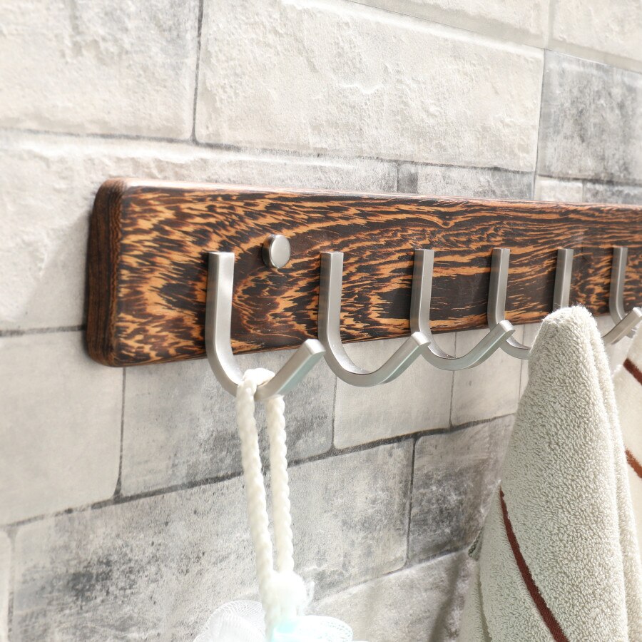 Wood Coat Robe Hook Stainless Steel Towel Clothes Hook Bathroom Door Holder Hook Washroom Hanger Hat Hanging Wood Wall Mounted