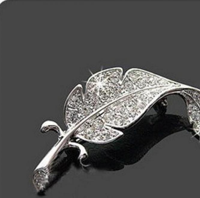 1 PCS Full Crystal Rhinestone Leaves Feather Brooches Clothes Sweater Corsage Pins Accessories: Default Title