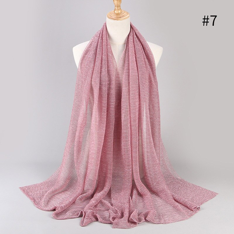 Largo pañuelo islámico para la cabeza para mujer, hiyab musulmán de 75x180cm, a la , con brillo arrugado, chales lisos: 7