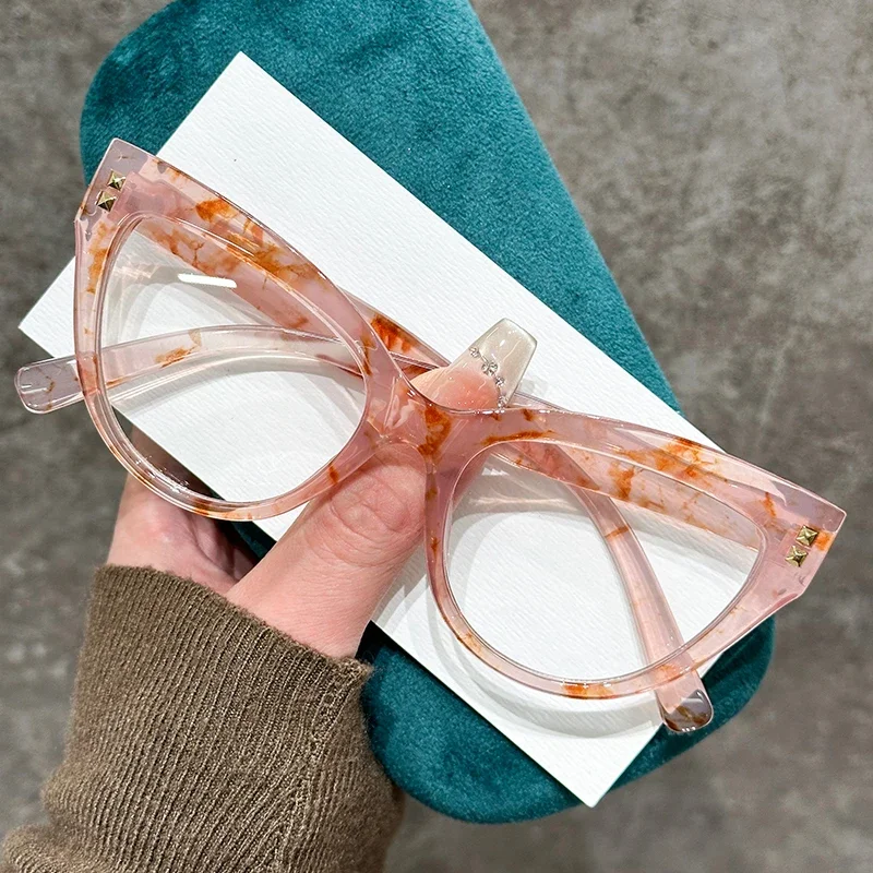 Katze-Auge-Rahmen, blaues Licht blockierende Presbyopie-Brille, ultraleichte Lesebrille, luxuriöse übergroße Fernsichtbrille bis +4,0: Braun / 0