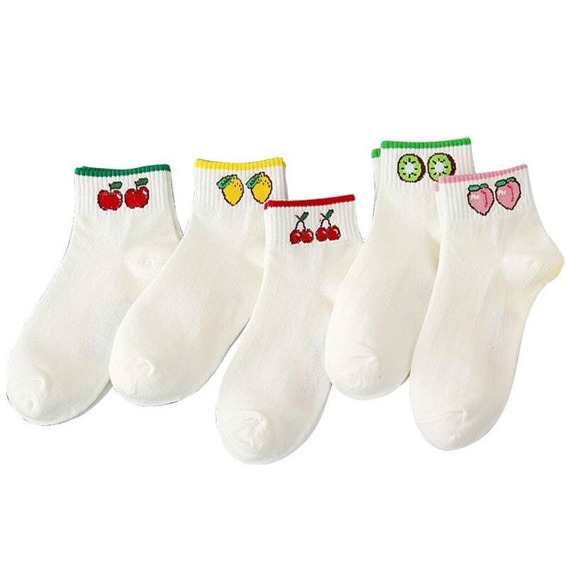 mignon drôle chaussettes femme pêche citron cerise Kiwi fruits chaussettes femmes heureux Calcetines Divertidos Skarpetki blanc Sokken
